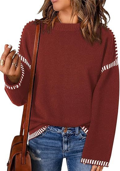 Solid Round Neck Pullover Sweater Autumn And Winter Loose Long Sleeve Tops For Women Clothing