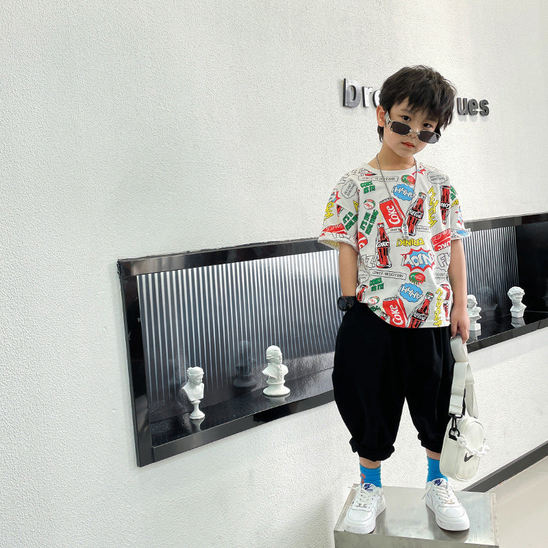 Children's Clothing Boys T-Shirt Summer New Style, Big Kids Korean Version Of Short-Sleeved Boy Western Style Hedging Tops, A Trendy One Drop Delivery