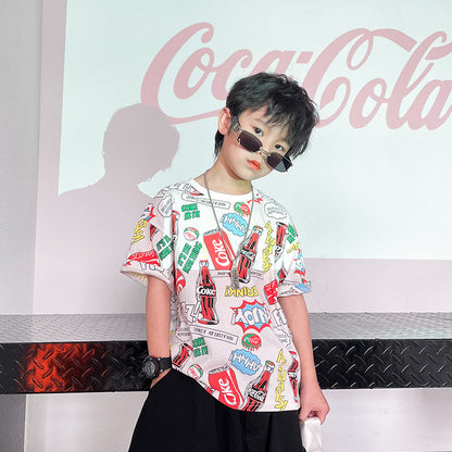 Children's Clothing Boys T-Shirt Summer New Style, Big Kids Korean Version Of Short-Sleeved Boy Western Style Hedging Tops, A Trendy One Drop Delivery