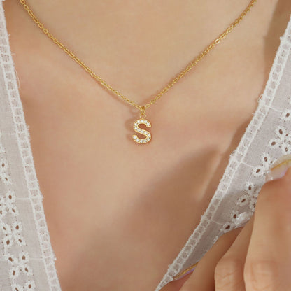 Small Fragrant Style Fashion Trend Cute Temperament 26 Personal Letters Zirconia Necklace Titanium Steel Jewellery