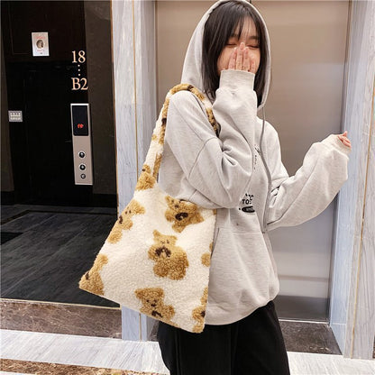 One-shoulder Tote Bag Plush Carry