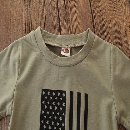 Little Kids' Suit Summer Men's Clothing Independence Day Flag Camouflage Suit